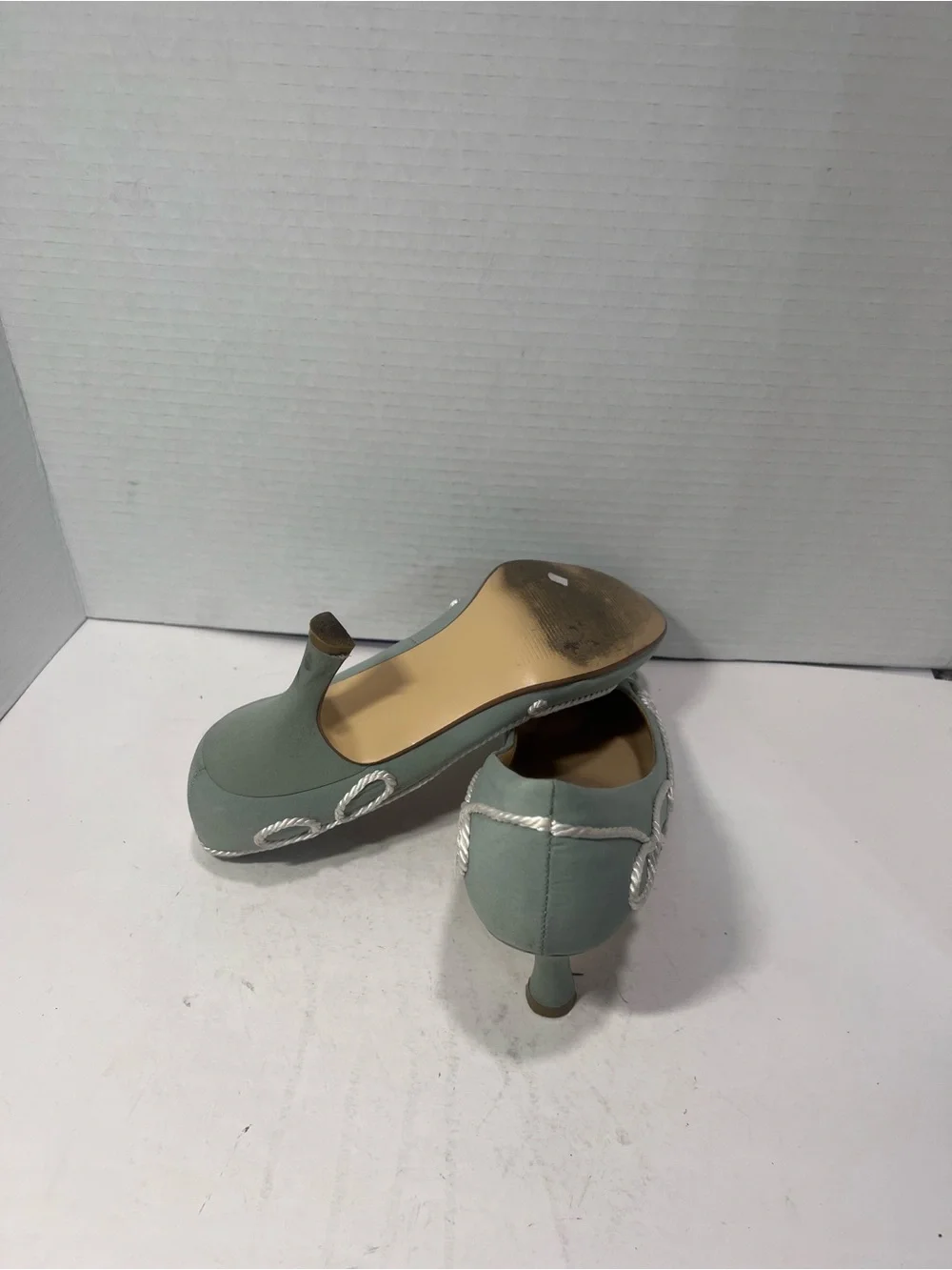 Seafoam Rope-Trim Mid Heel Pumps